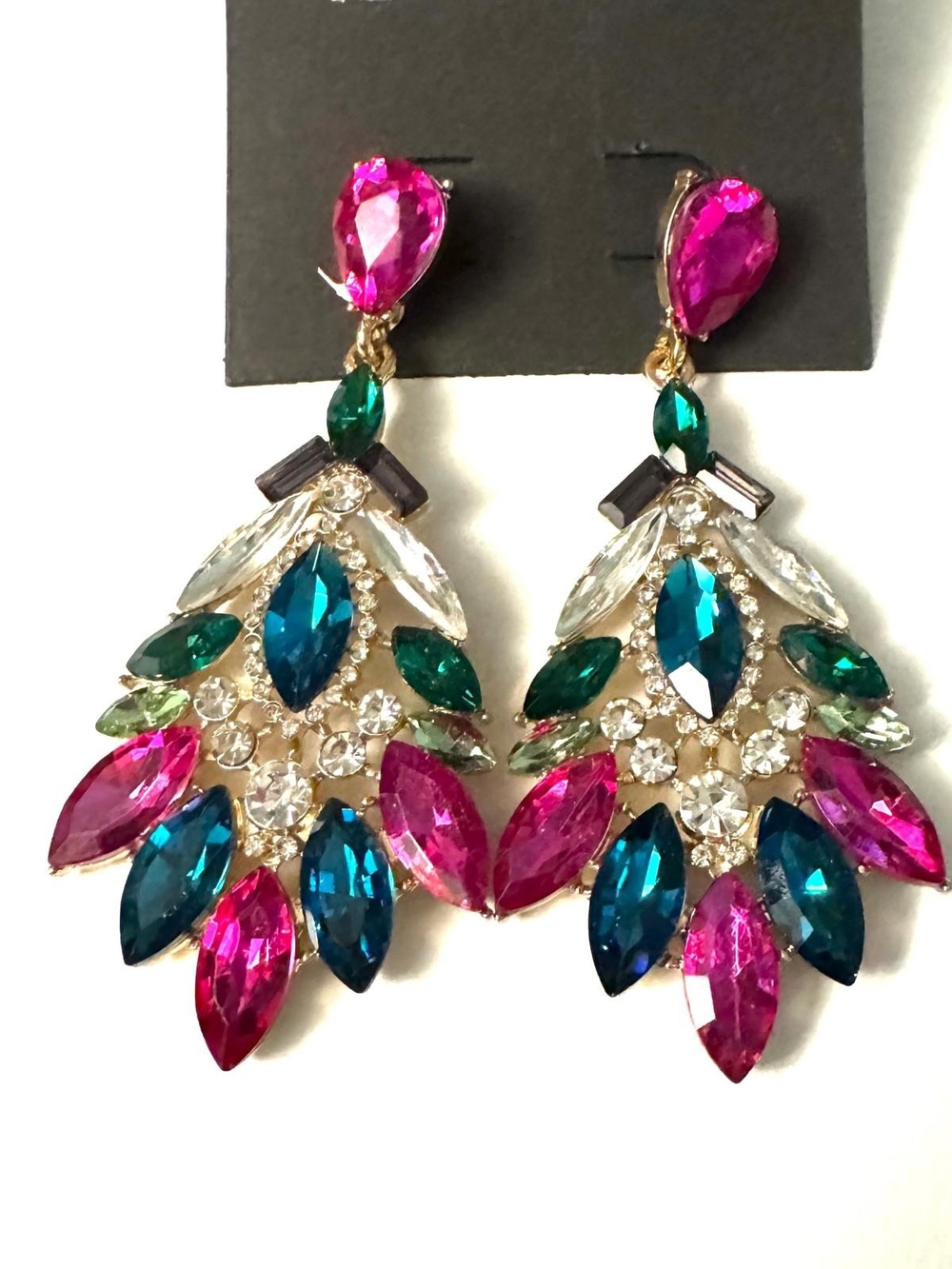 Multicolor Crystal Teardrop Statement Earrings - Women's Jewelry
